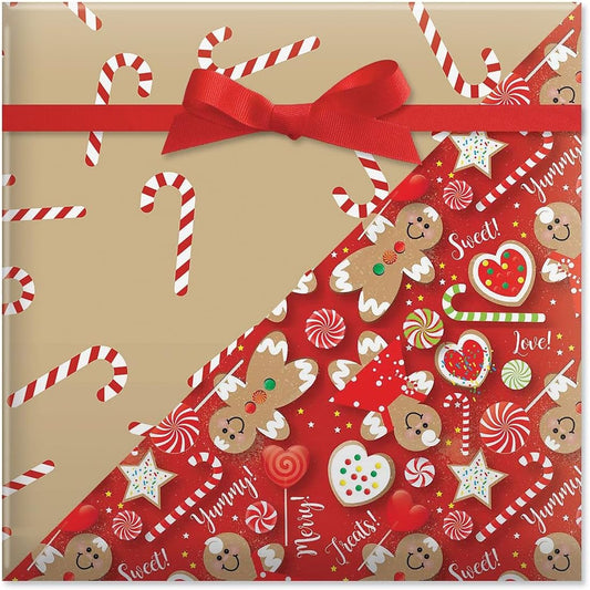 Current Sweet Treats Double-Sided Rolled Christmas Wrapping Paper - Premium Jumbo 23-Inch x 32-Foot Gift Wrap Roll, 61 Square Feet Total