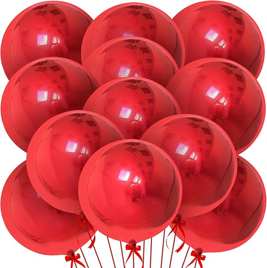 KatchOn, Huge Metallic Red Balloons - 22 Inch, Pack of 6 | Round 4D Mylar Balloon for Red Party Decoration | Foil Balloons for Valentines Day Decorations | Birthday, Anniversary, Carnival Decorations