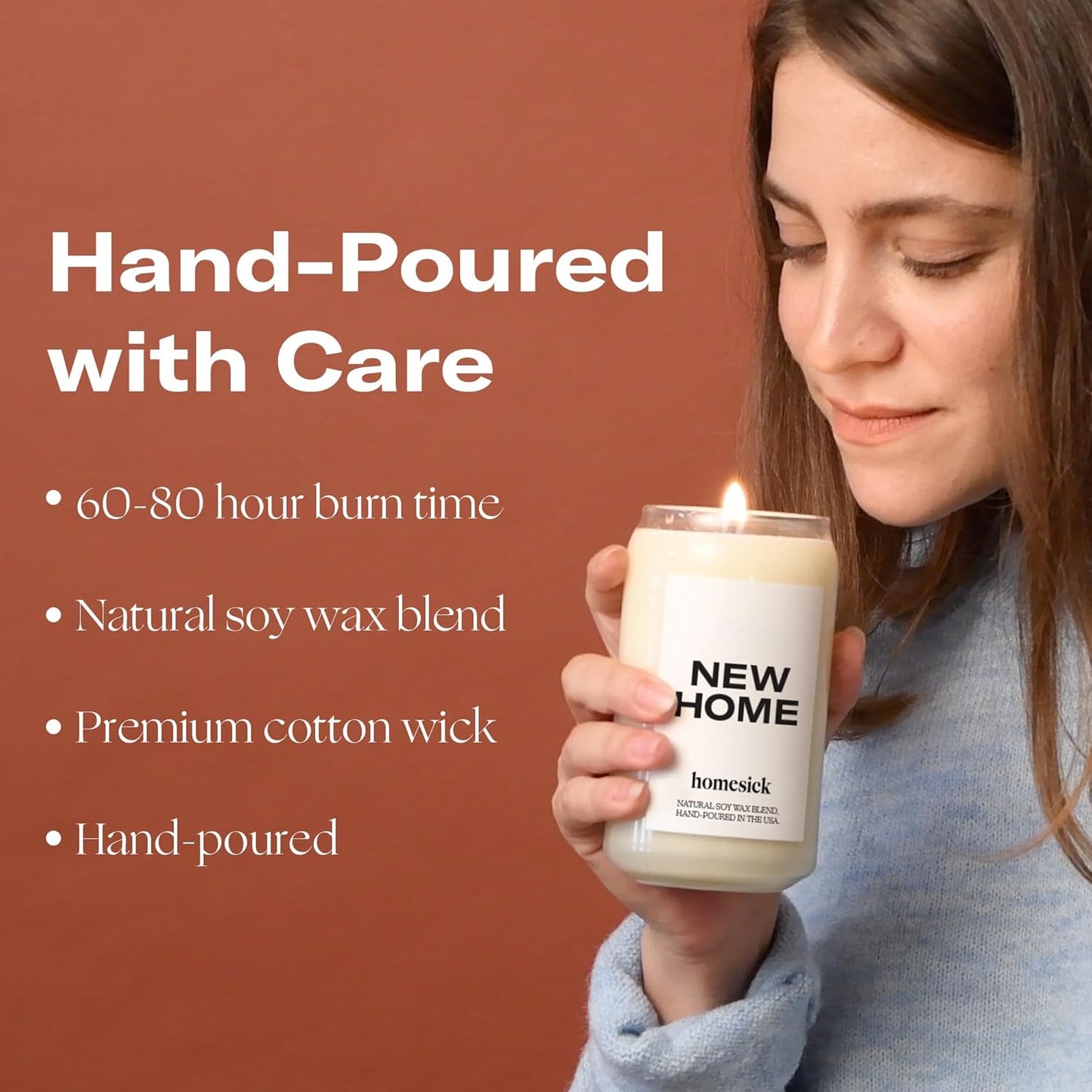 Homesick Scented Candles for Home (New Home) - 13.75 oz Long-Lasting Soy Wax Blend Jar Candle for Housewarming, 60-80 Hours Burn Time - Notes of Jasmine, Cedarwood, Lime, Sandalwood, Oakmoss & Musk