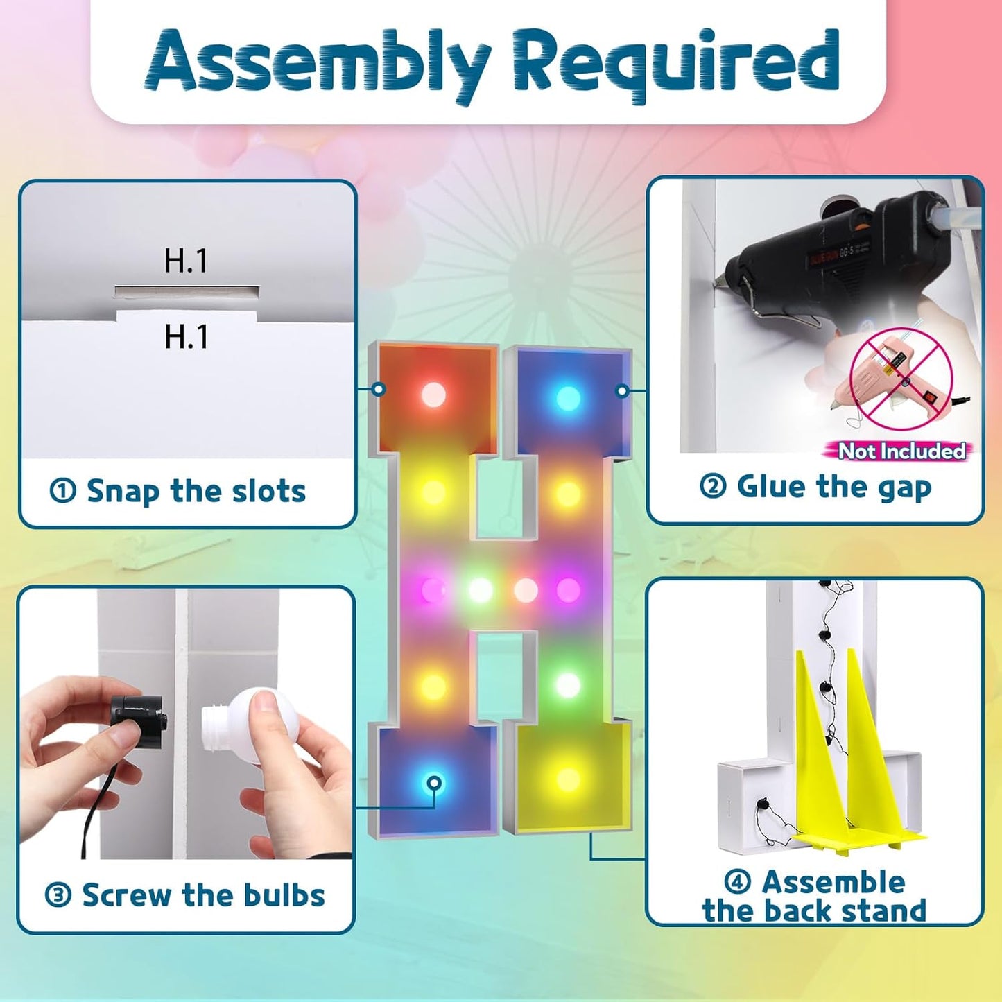 imprsv 4FT Colorful Marquee Light Up Letters H, 18 Colors Large Light up Letters Alphabet Sign with Remote, Large Marry Me Sign, Birthday Party Decorations Baby Shower Anniversary Wedding Decoration