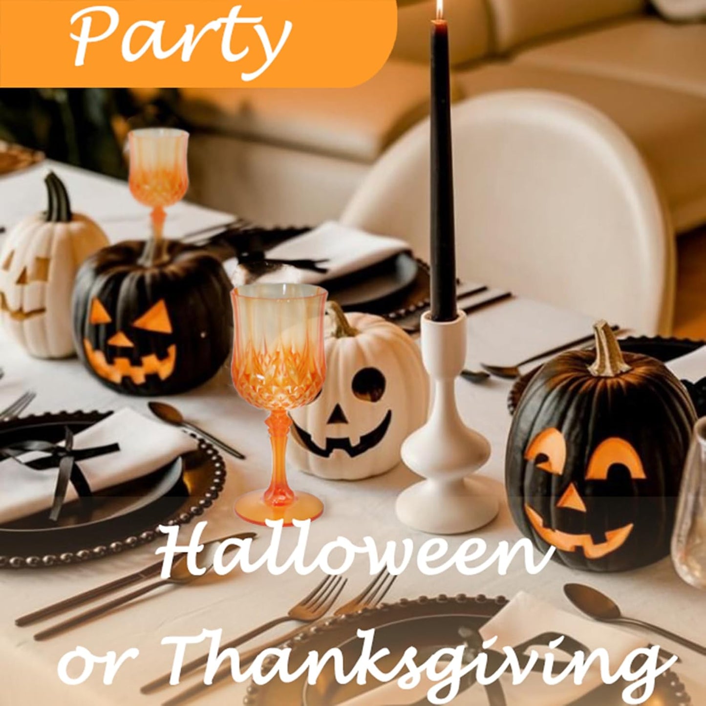 Plastic Wine Glasses，Plastic Goblets Vintage Style Cordial Drinking Glasses for Wedding Reception, Halloween Grand Event Party Supplies (48, Pumpkin orange)