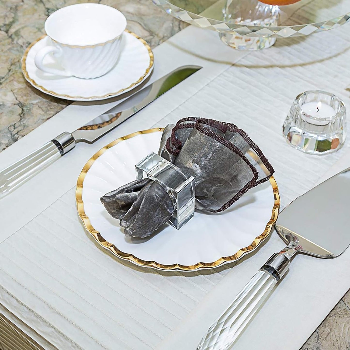 Crystal Napkin Holder Rings Square Design Christmas Decorations for Dinner Set of 12