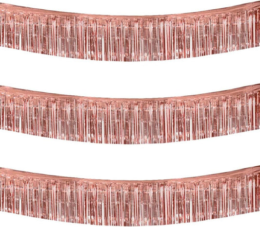 BEISHIDA 3 Packs 30 Feet Metallic Foil Fringe Garland Tinsel Streamers，Shiny Rose Gold Wall Hanging Tinsel Fringe Banners for Wedding Birthday Party Decoration Halloween Christmas New Year
