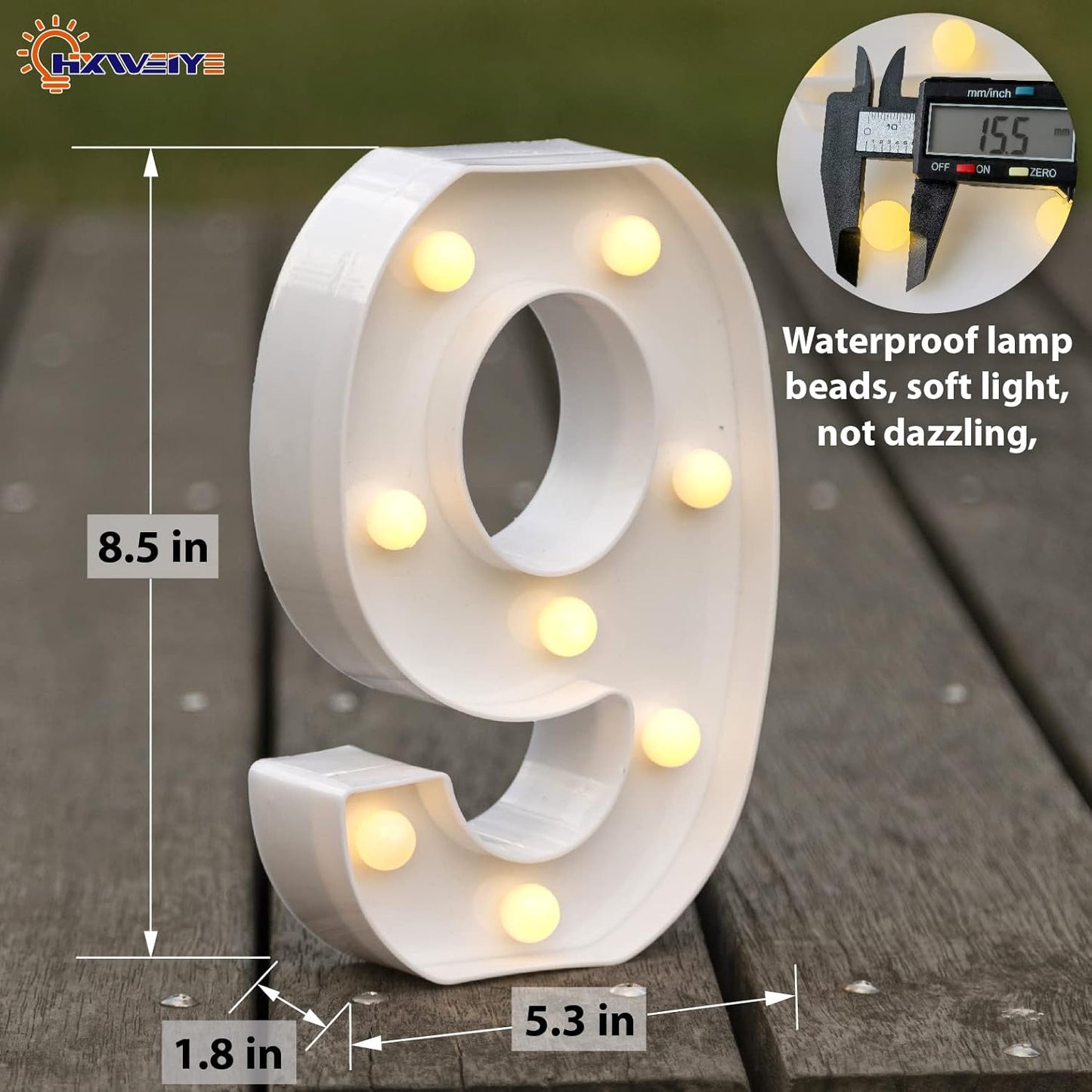 HXWEIYE Light Up Numbers-9, LED Marquee Number Lights Sign 26 Alphabet and 10 Number for Party Bar Birthday, Light Up Letters Battery Powered Warm White Christmas Decoration Numbers Lights