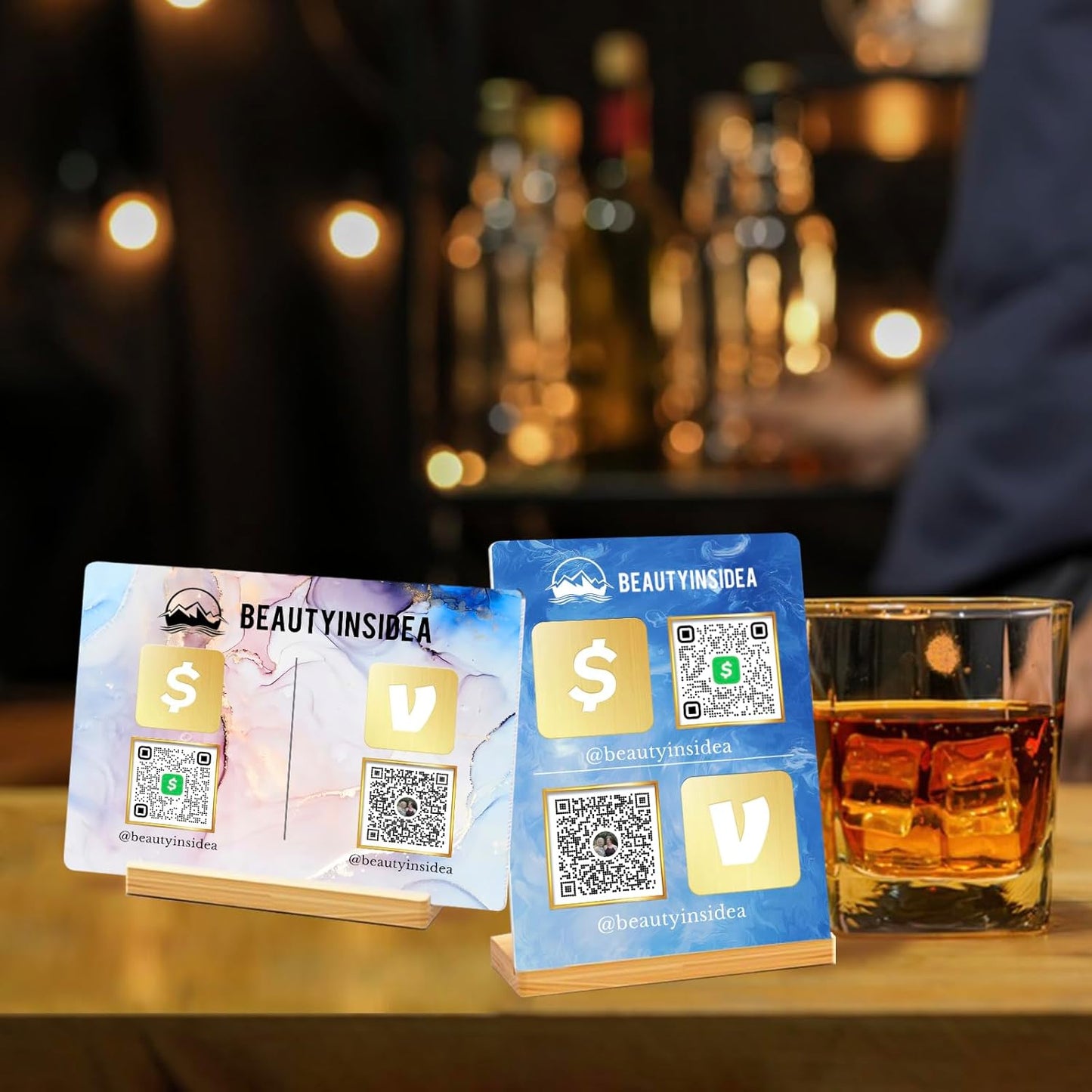 Personalized Custom Metal QR Code Sign Venmo Cashapp Scan to Pay with Stand Instagram Facebook Social Media QR Signs Bar Code QR Plaque Print for Business Salon Beauty Store Restaurant Wifi Sign (S2)