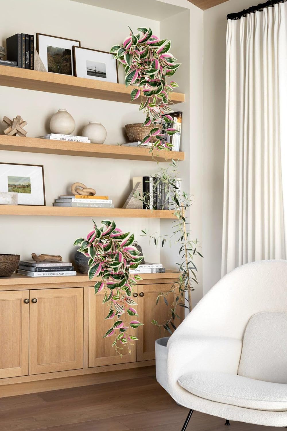 DILATATA Fake Hanging Plants Artificial Hanging Plants 26" Faux Wandering Jew Hanging Leaves Plants for Wall Shelf Home Indoor Outdoor Decor - 2 Pack