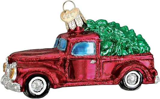 Old World Christmas Old Truck with Tree Glass Blown Ornament for Christmas Tree, Handcrafted Holiday Decoration, Transportation Collection