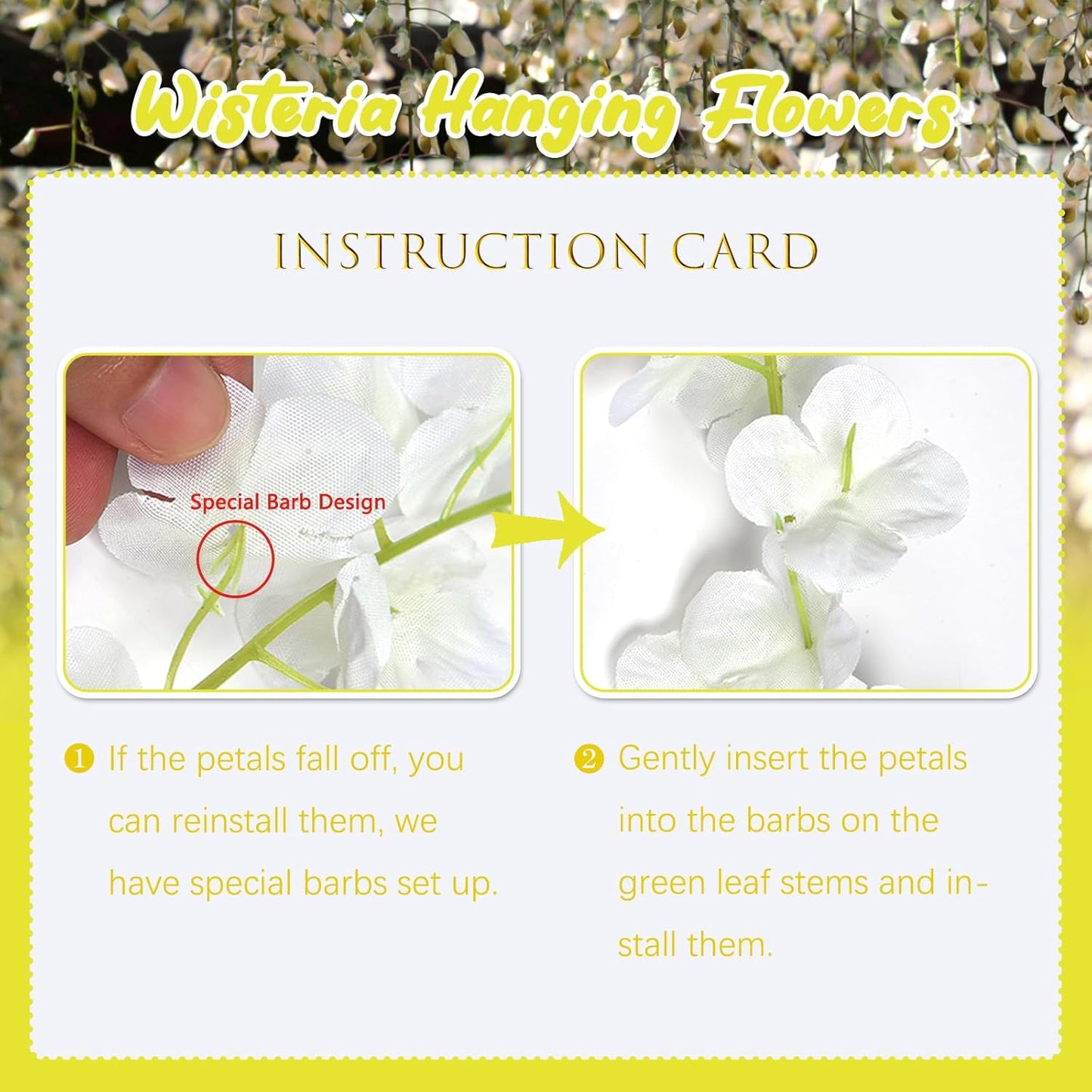 36 Pack Yellow Wisteria Hanging Flowers, 3.44 Ft Fake Hanging Flowers, Artificial Wisteria Garland Vines for Wedding Room Backdrop Outdoor Patio Garden Decoration