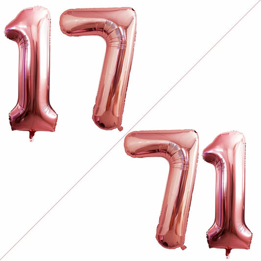 GOER Number 17 Balloons for 17th Birthday Sweet 17 Party Decorations,42 Inch Jumbo Foil Helium 71 Balloons for 71st Birthday Party Decoration (Rose Gold)