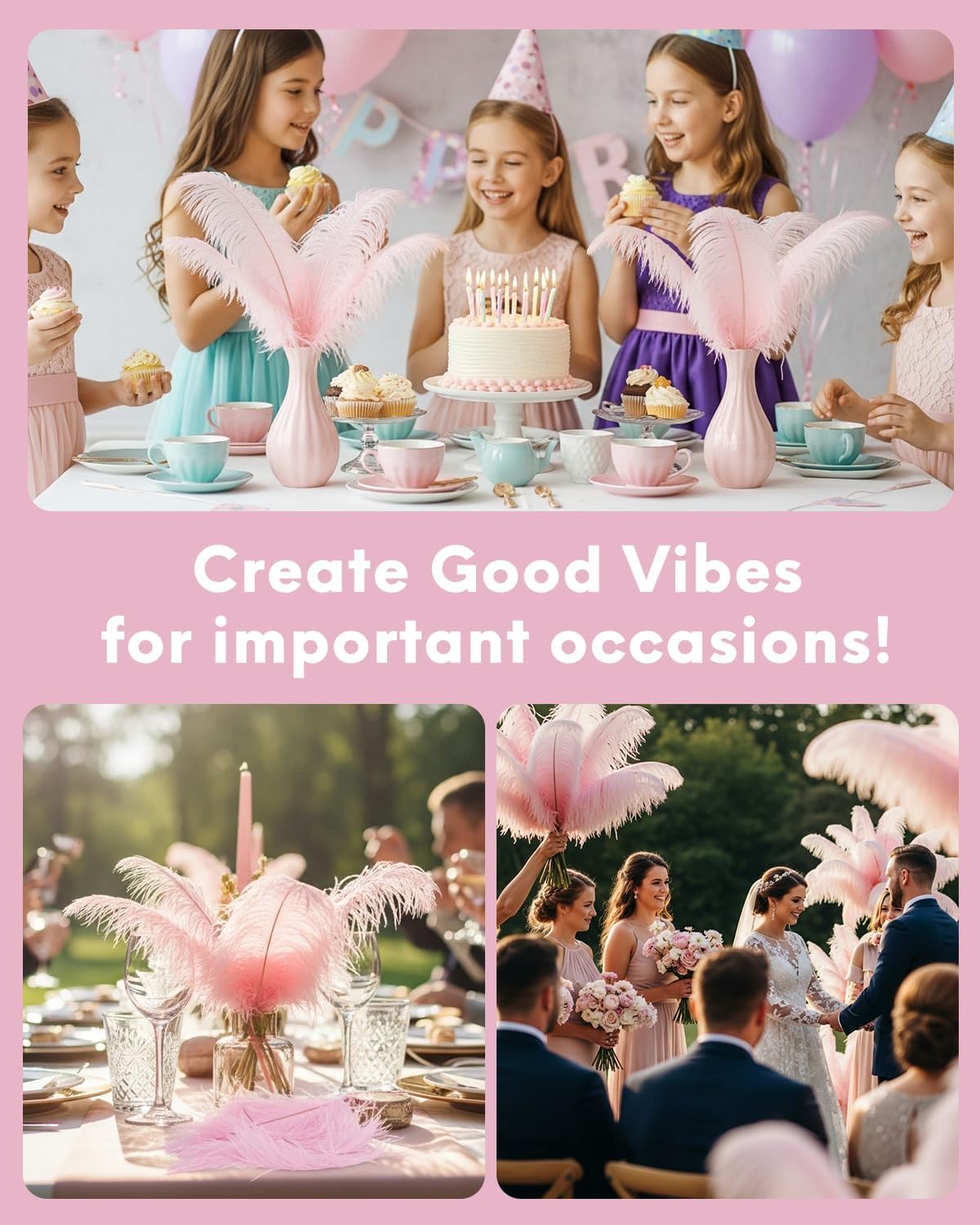 NEWONG 30pcs Light Pink Ostrich Feathers Natural Bulk 8-10inch（20-25cm) Vase Craft Wedding Home Party Centerpieces Christmas Day coquettish Valentine's Day Decoration