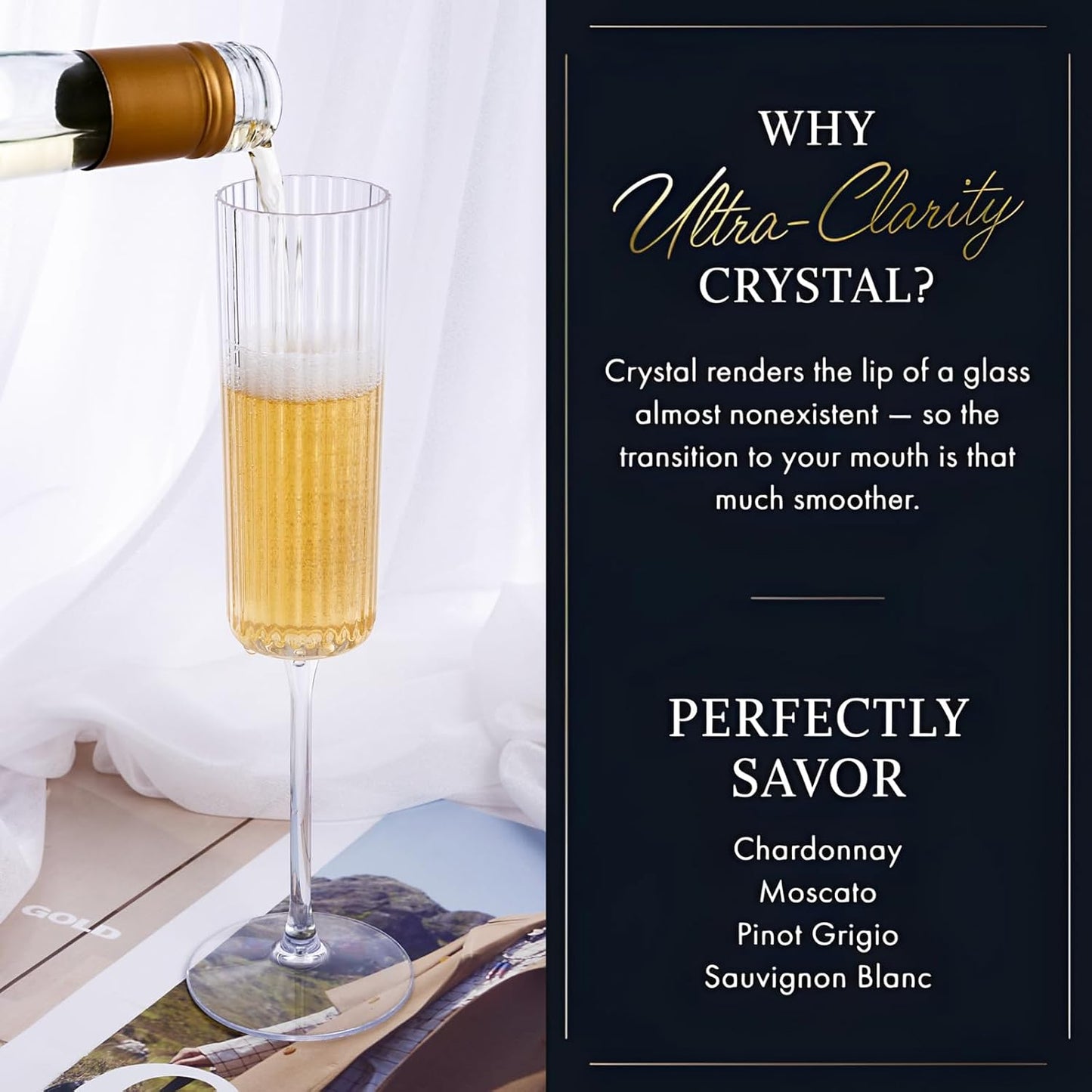 Ciaell 24 Pack Plastic Champagne Flutes - 6oz Ribbed Disposable Champagne Glasses - Clear Vintage Mimosa Glasses with Long Stem, Elegant & Lightweight for Weddings, Birthdays, Parties