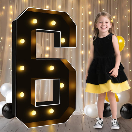 Pooqla 3FT Marquee Light Up Numbers, Black Lighted Party Decor for her him Women Men, Giant Mosaic Light Up Numbers for 6th 16th 60th Birthday Anniversary Decoration, Number 6