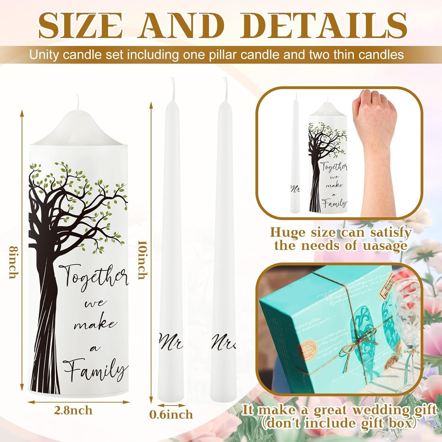 Frienda Unity Candles for Wedding Ceremony Set Wedding Unity Taper Candles Catholic Religious Ceremony Accessories(Tree Style)