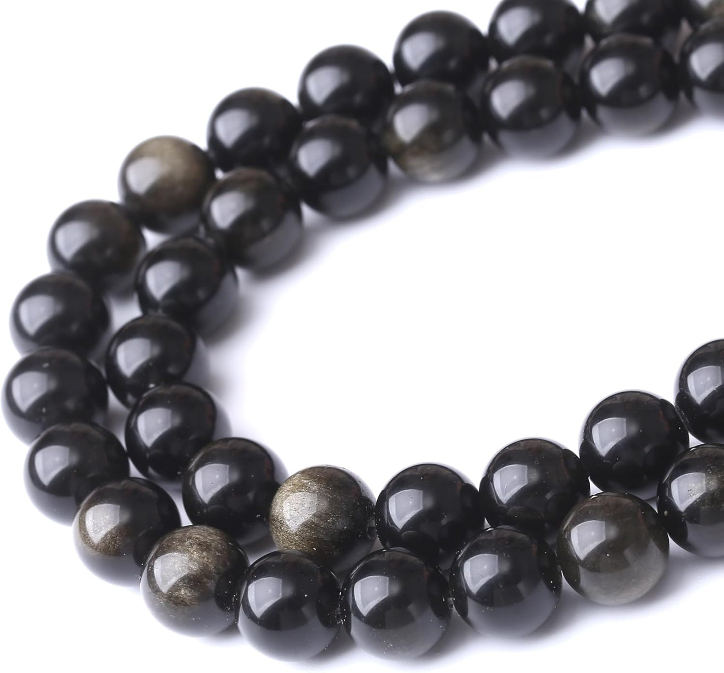 Gold Obsidian Stone Beads for Jewelry Making DIY Craft Gemstone Beads Kit (8mm, 45pcs) Cosmic Crystal Pebbles for Bracelets, Necklaces, Home Decor