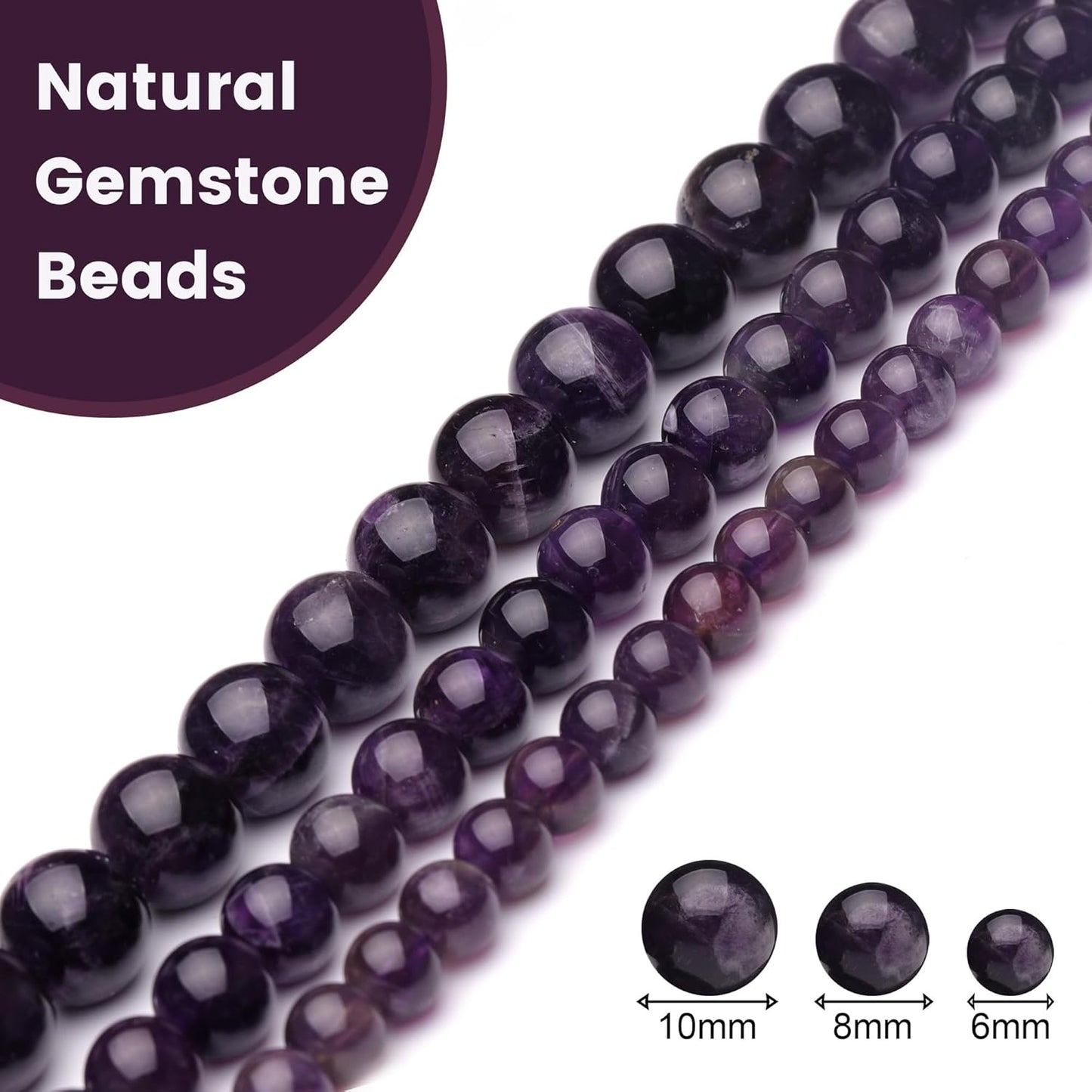 10mm Natural Crystal Beads for Jewelry Making,Amethyst Polished Smooth Round Gemstone Beads for Bracelet Necklace 15 Inch