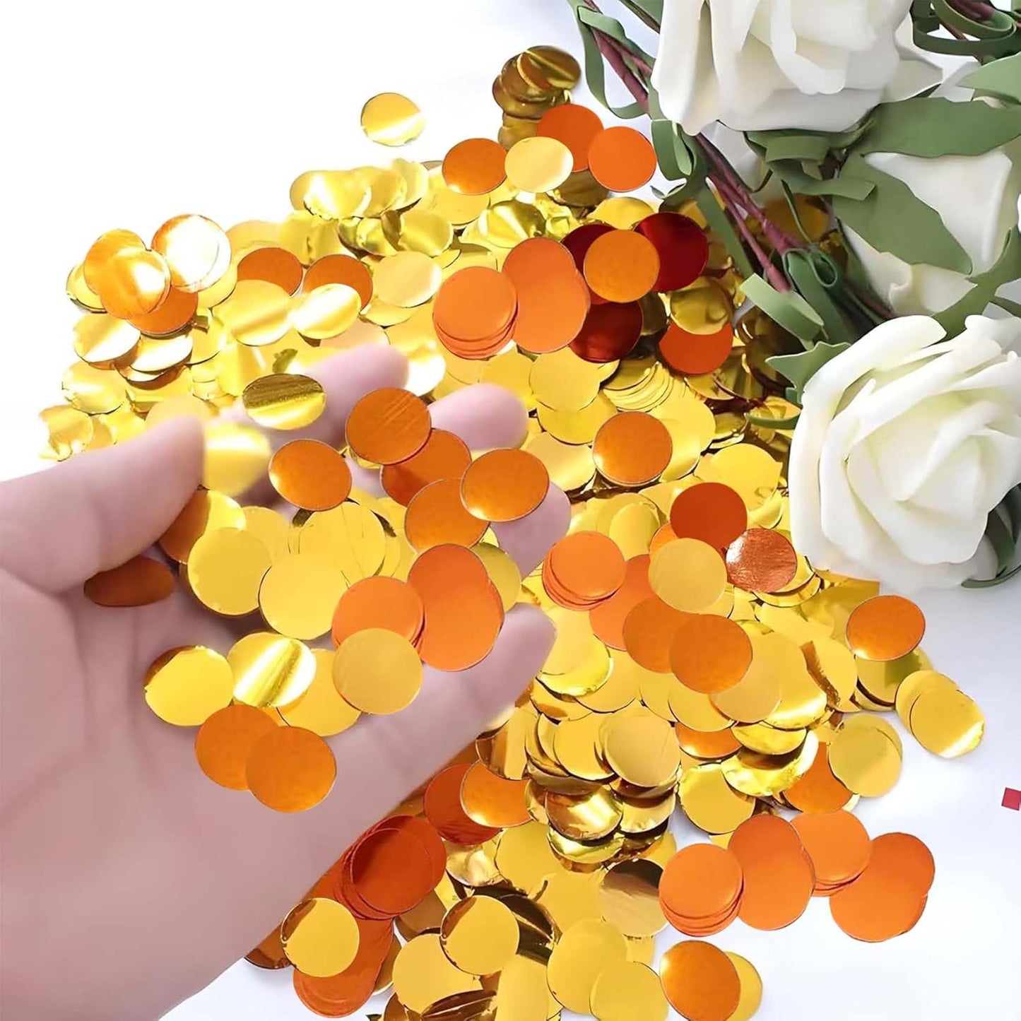 Gold and Orange Round Foil Confetti Beautiful Metallic Table Confetti for Filling Balloons, Wedding,Birthday,Party,Festival Decoration(15000PCS)