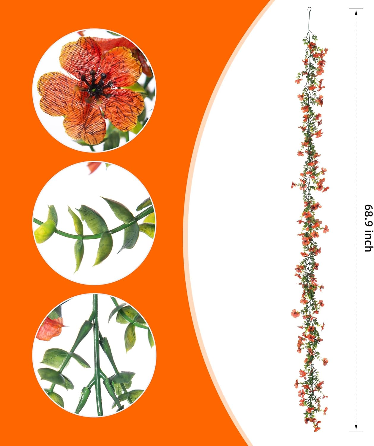 Artificial Flowers Garland Ivy, 4 Pack 5.9 FT Spring Summer Decor UV Resistant Fake Daisy Floral Vine Silk Hanging Flower for Home Garden Wedding Decor Photo Booth Backdrop(Orange)