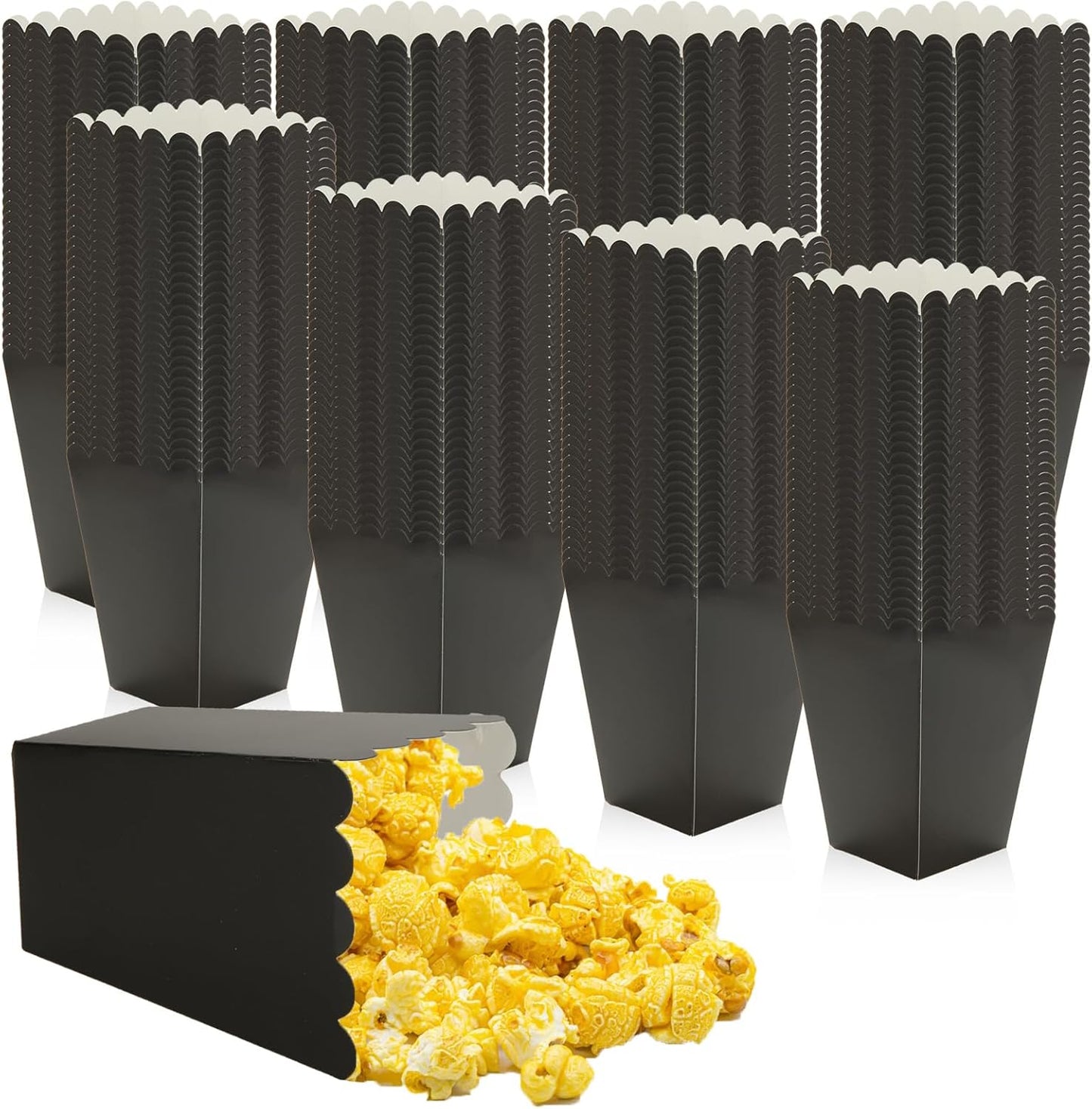 CertBuy 200 Pcs Black Popcorn Boxes, Paper Popcorn Bags, Cardboard Popcorn Container, Reusable Mini Paper Popcorn Containers for Party, Birthday, Wedding Decoration (2.2 x 4.2 x 3 in)
