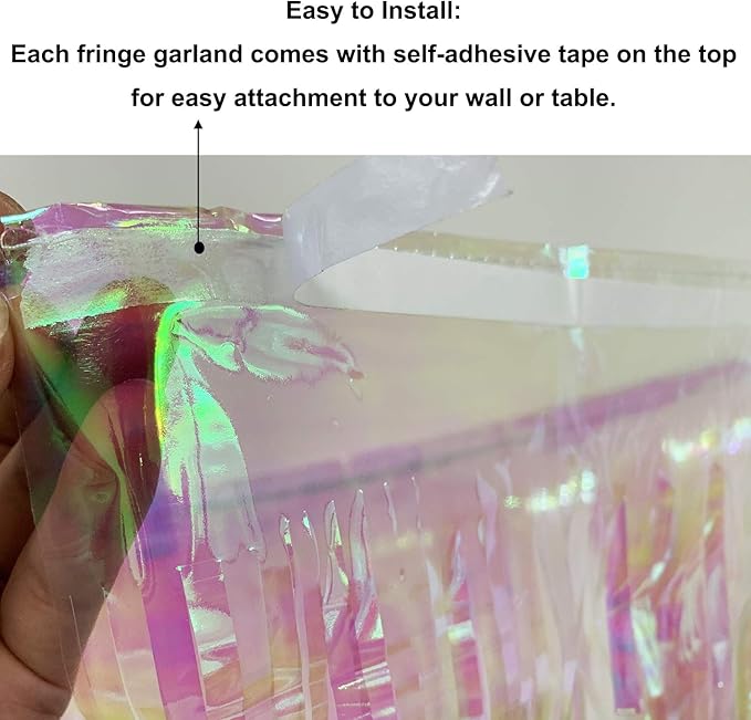 10 Feet by 15 Inch Iridescent White Foil Fringe Garland - Pack of 3 | Metallic Tinsel Banner | Ideal for Parade Floats, Bridal Shower, Wedding, Birthday, Christmas | Wall Hanging Drapes (3)