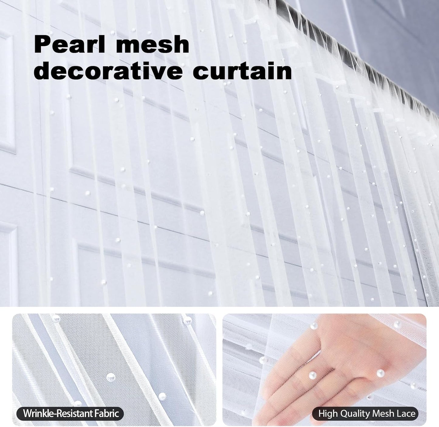 10 x 10 FT Pearl White Tulle Backdrop Curtain with Lights Strings,Wedding Background Curtain Baby Shower Birthday Parties Photo Decorations(2 Panels 5×10ft)