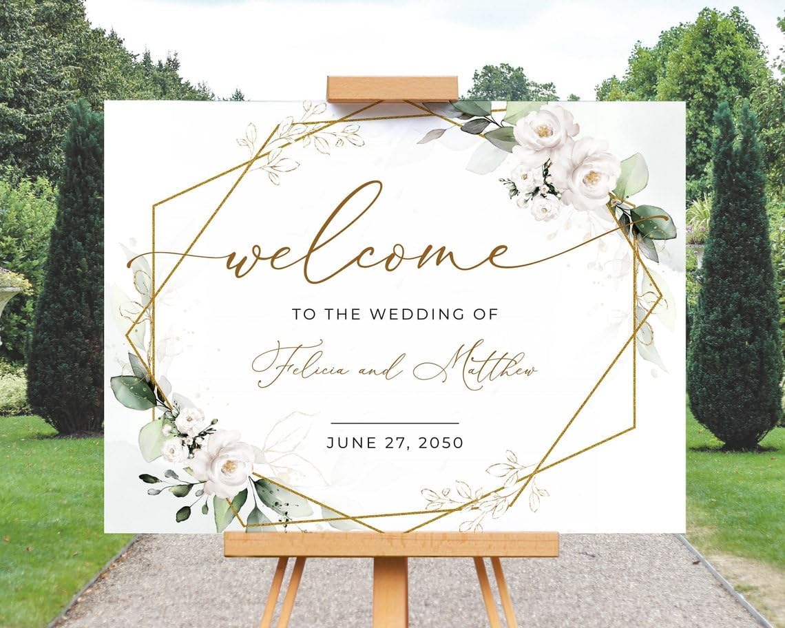Greenery Wedding Welcome Sign, White Roses To The Wedding Of Signs