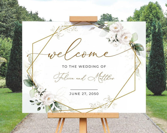 Greenery Wedding Welcome Sign, White Roses To The Wedding Of Signs