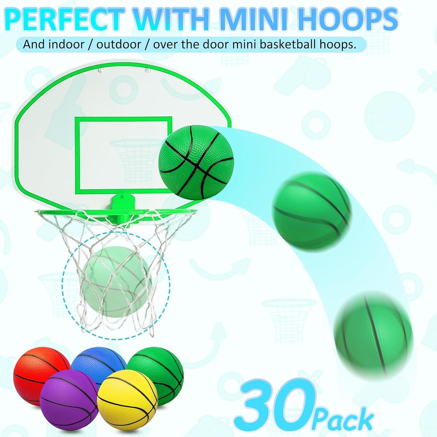 30Pcs 7" Mini Basketballs Balls Bulk, PVC Small Basketball for Over The Door Basketball Hoop Games Party Favors Indoor Outdoor Play Adults Kids Pool Beach Colorful