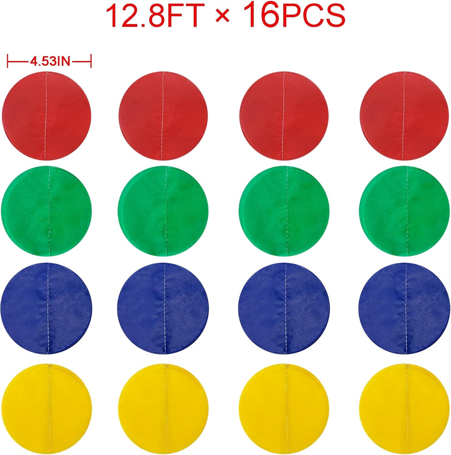 205Ft Super Mario Party Decorations Red Green Blue Yellow Big Polka Dot Tissue Paper Backdrop Streamer Circle Dot Hanging Garland for Birthday Baby Shower Carnival Circus Clown Fiesta Colorful Party