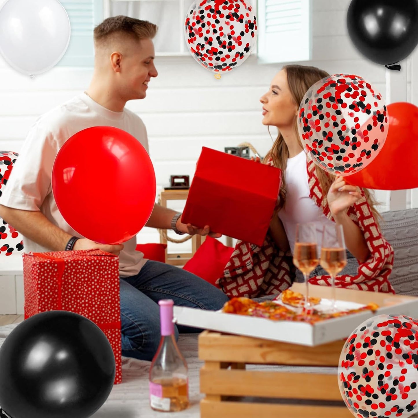 68Pcs Red Black White Latex Balloons 12 Inch with Black Red Confetti Balloons for Birthday, Wedding, Baby Shower, Graduation Poker Card Party.