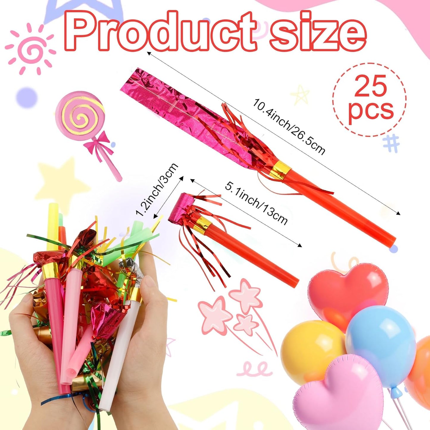 Party Blowers, 25 PCS Party Blowers for Kids, Party Blowouts, Party Noise Makers Horns, Fringed Birthday Blowers Noisemakers Blow Horns Party Whistles Favors for Birthday Christmas New Years Events