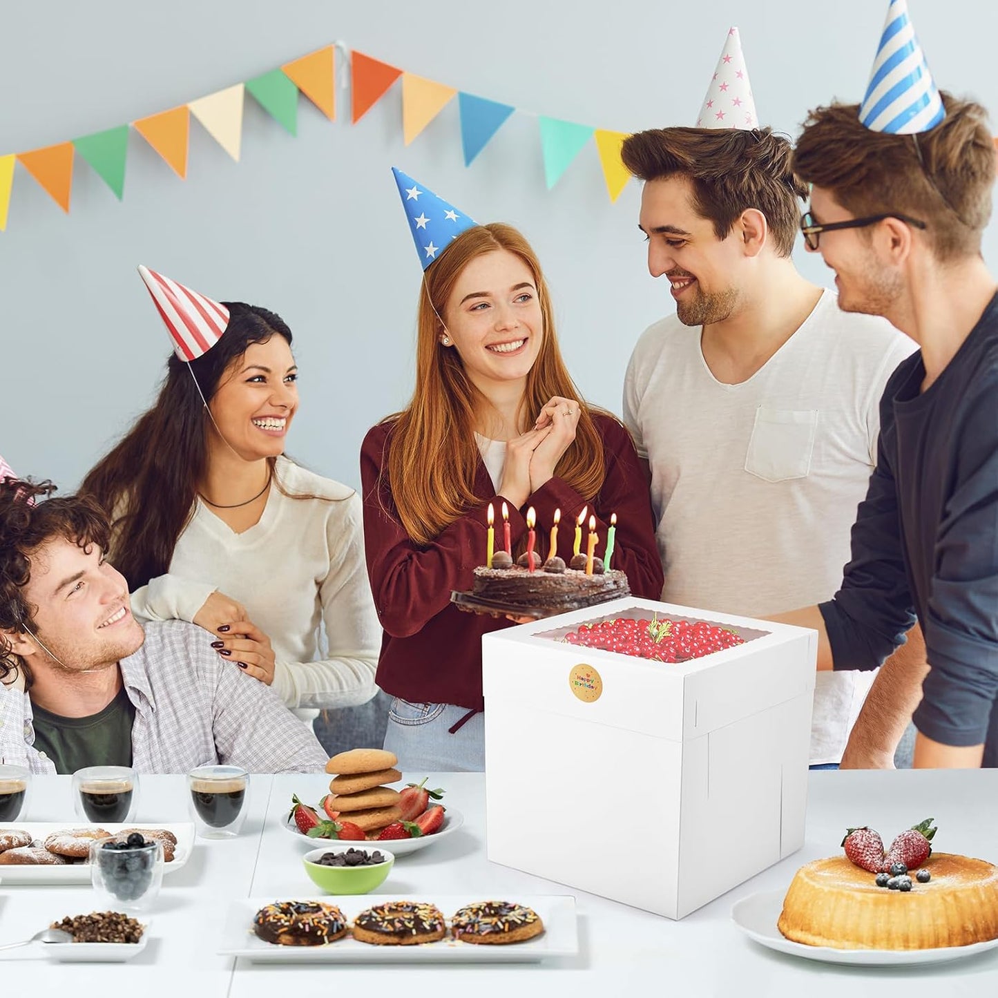 12Pcs Cake Boxes, 12x12x12 Inches Tall Cake Boxes with Window, White Square Disposable Cake Carrier Container for Multi-Layer Cakes Birthday Party Wedding Bakery Boxes