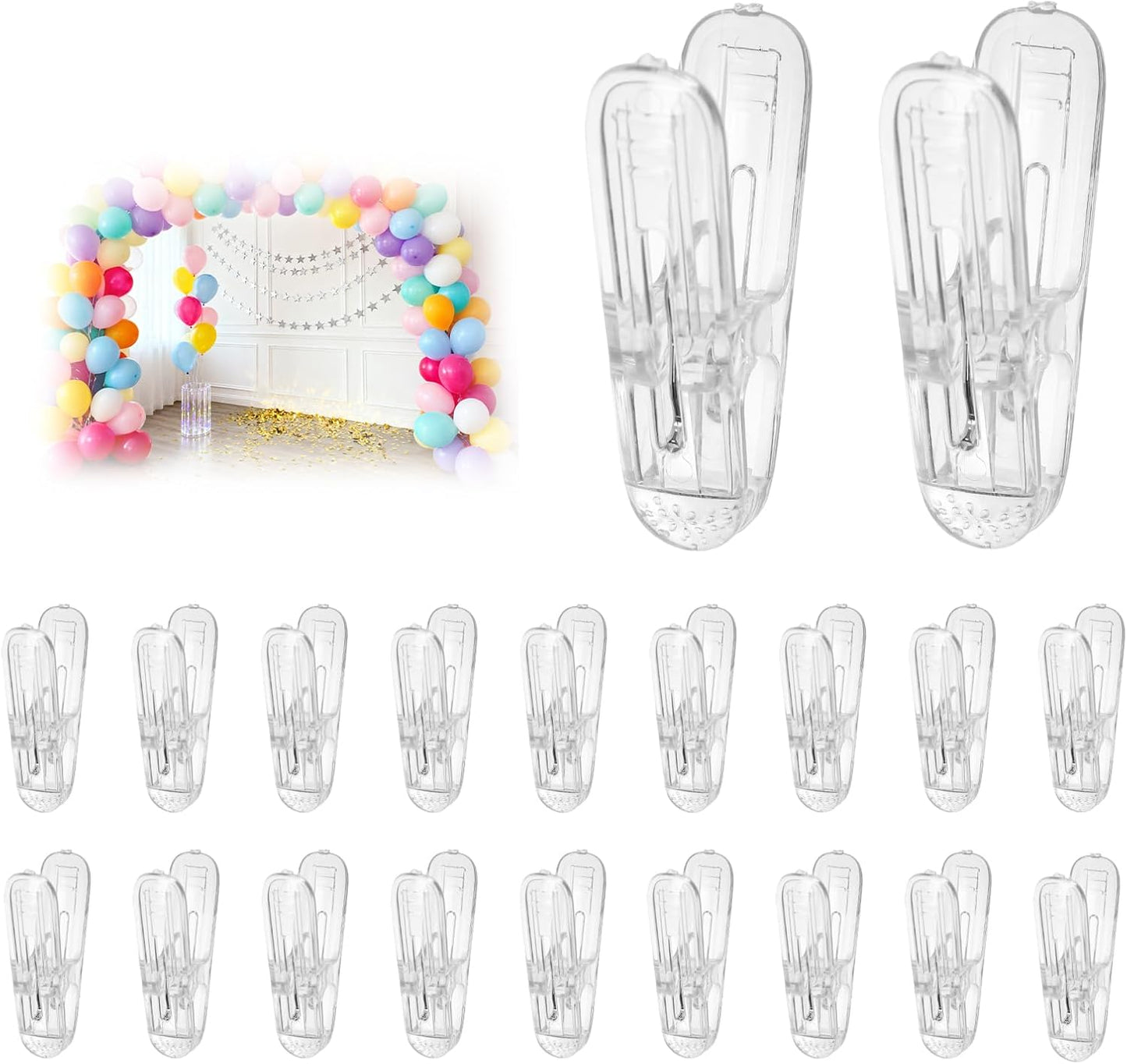 20pcs Balloon Arch Clips, 6x3cm/2.36x1.18 Inch Plastic Spring Garland Clamps Transparent Heavy Duty Clips for Balloon Arch Photography Crafts Wedding Engagement Backdrop Decoration