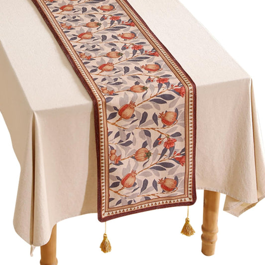 patdrea Designer Vintage SaddleBrown Linen Table Runner 71 Inch Long, Pomegranates Pattern Table Mat, Decoration for Kitchen Dining Table Coffee Table Shelf Cabinet Banquet Christmas ,12"*71"
