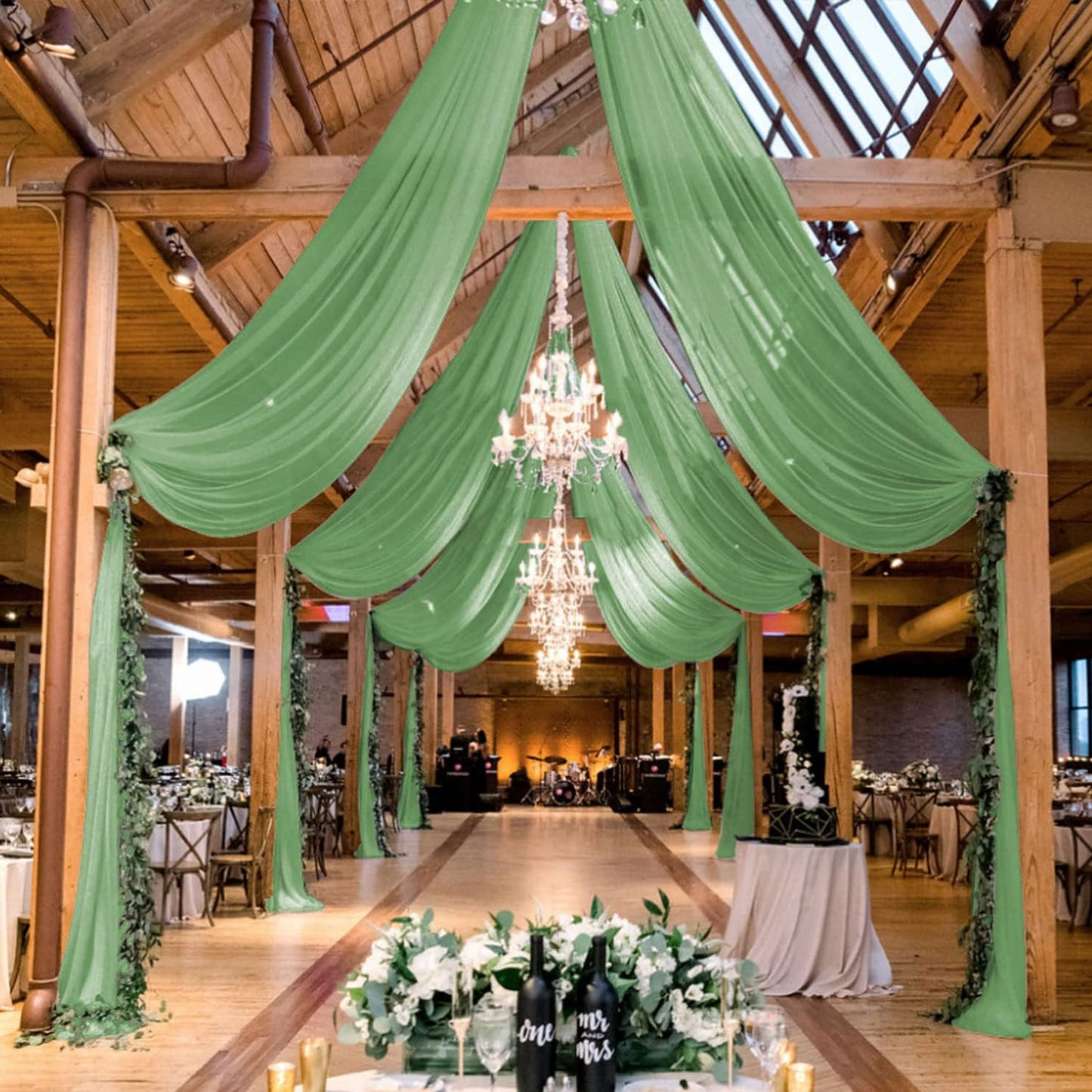 MODFUNS Ceiling Drapes for Weddings Sage Green Ceiling Draping Fabric 2 Panels 5x30ft Chiffon Wedding Arch Drapery Sheer Curtain Drapes Voile Ceiling Curtain for Wedding Party Ceiling Decor