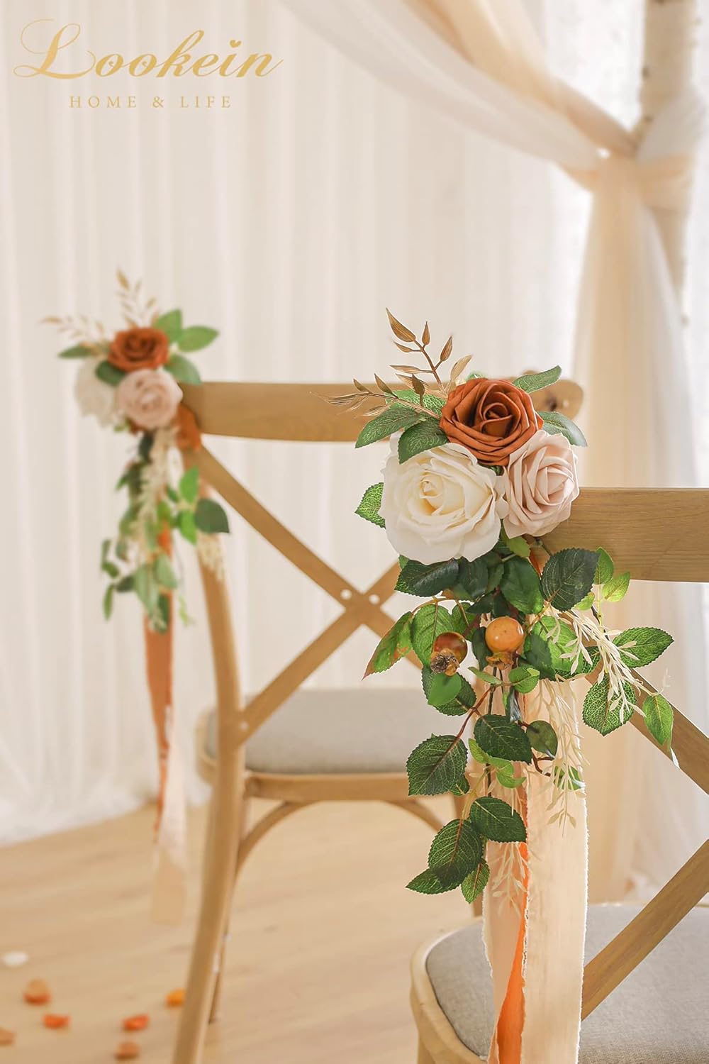 Lookein Pew Flowers for Wedding Ceremony Chair Decorations Set of 8 Aisle Decorations Bench Decoration Wedding Aisle Chair Decoration, Rustic Terracotta