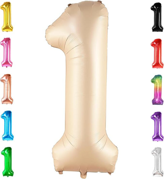 KatchOn, Giant 1 Balloon Number - 40 Inch Beige | Number One Balloon for 1st Birthday Decorations | First Birthday Decor for Boy or Girl | Helium Foil Balloons for 1st Anniversary Decorations