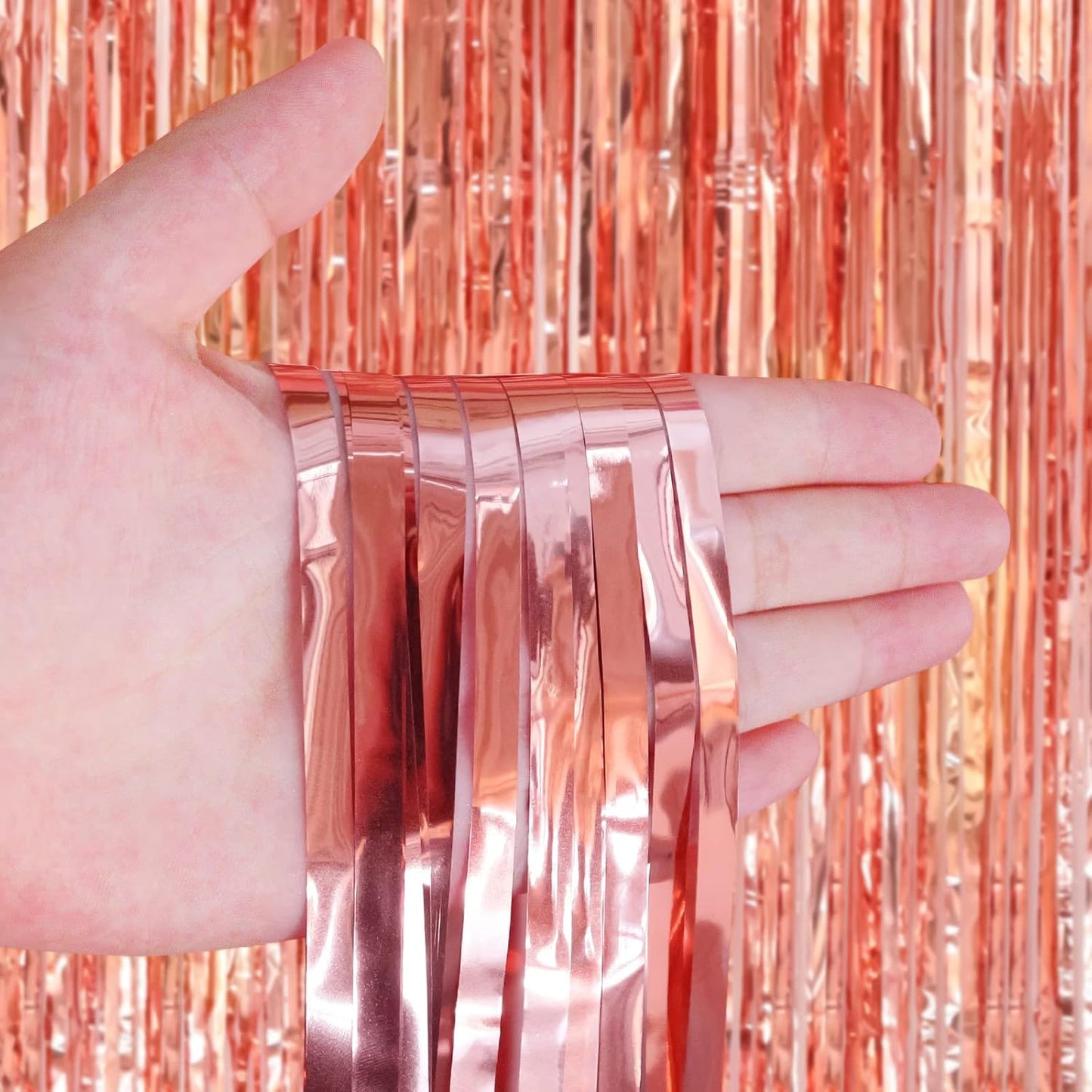 2 Pack Rose Gold Fringe Curtains Foil Shiny Fringe Backdrop Tinsel Door Streamers Foil Curtains for Birthday Wedding Engagement Bridal Shower Celebration Party Decorations Large