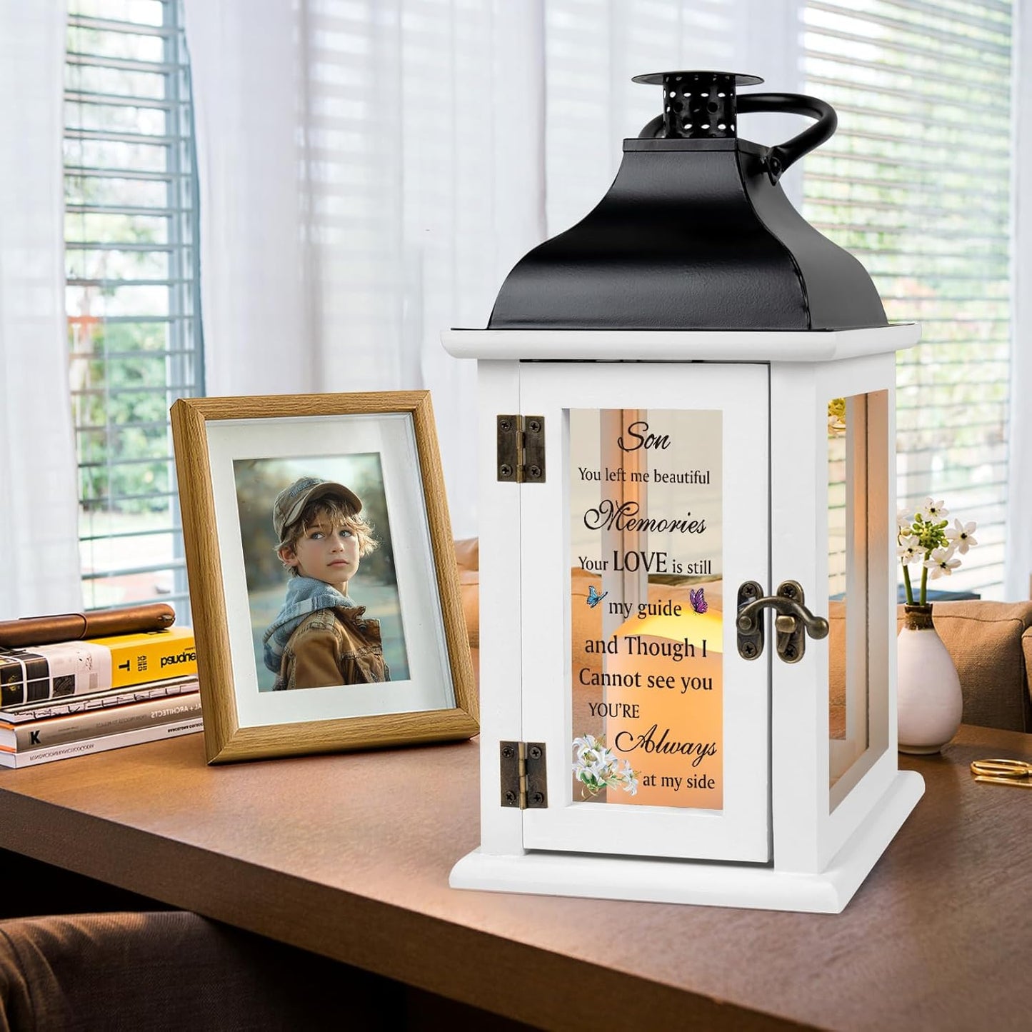 Memorial Lantern for Loss of Son in Memory of Son Bereavement Gifts Loss of Son Sympathy Gift for Mother Remembrance Gifts Memorial Gifts with LED Candle