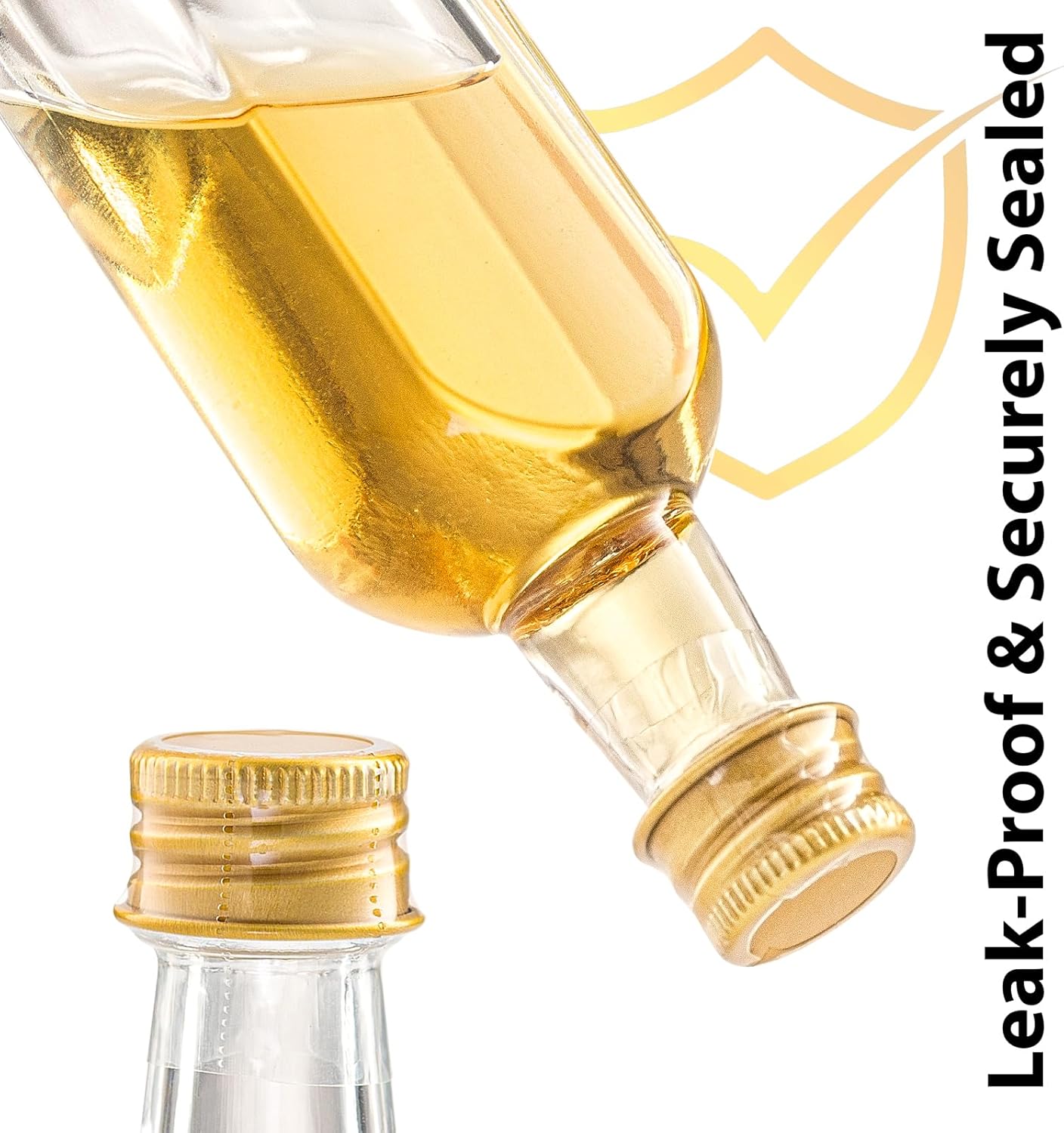 50 ml (1.7oz) Mini Small Glass Bottles With Leak Proof Gold Caps, Aluminum Lids, 24 Pack, For Liquor Wine Alcohol Ginger Shots Samples Decorative