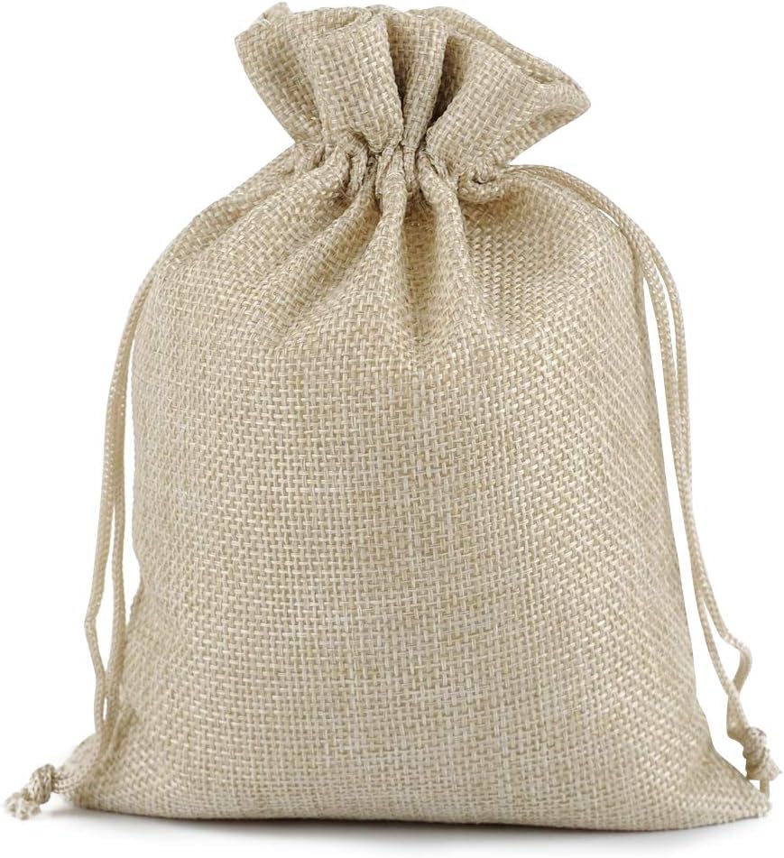 Lucky Monet 25/50/100PCS Burlap Gift Bags Wedding Hessian Jute Bags Linen Jewelry Pouches with Drawstring for Birthday, Party, Wedding Favors, Present, Art and DIY Craft (100Pcs, Cream, 7” x 9”)