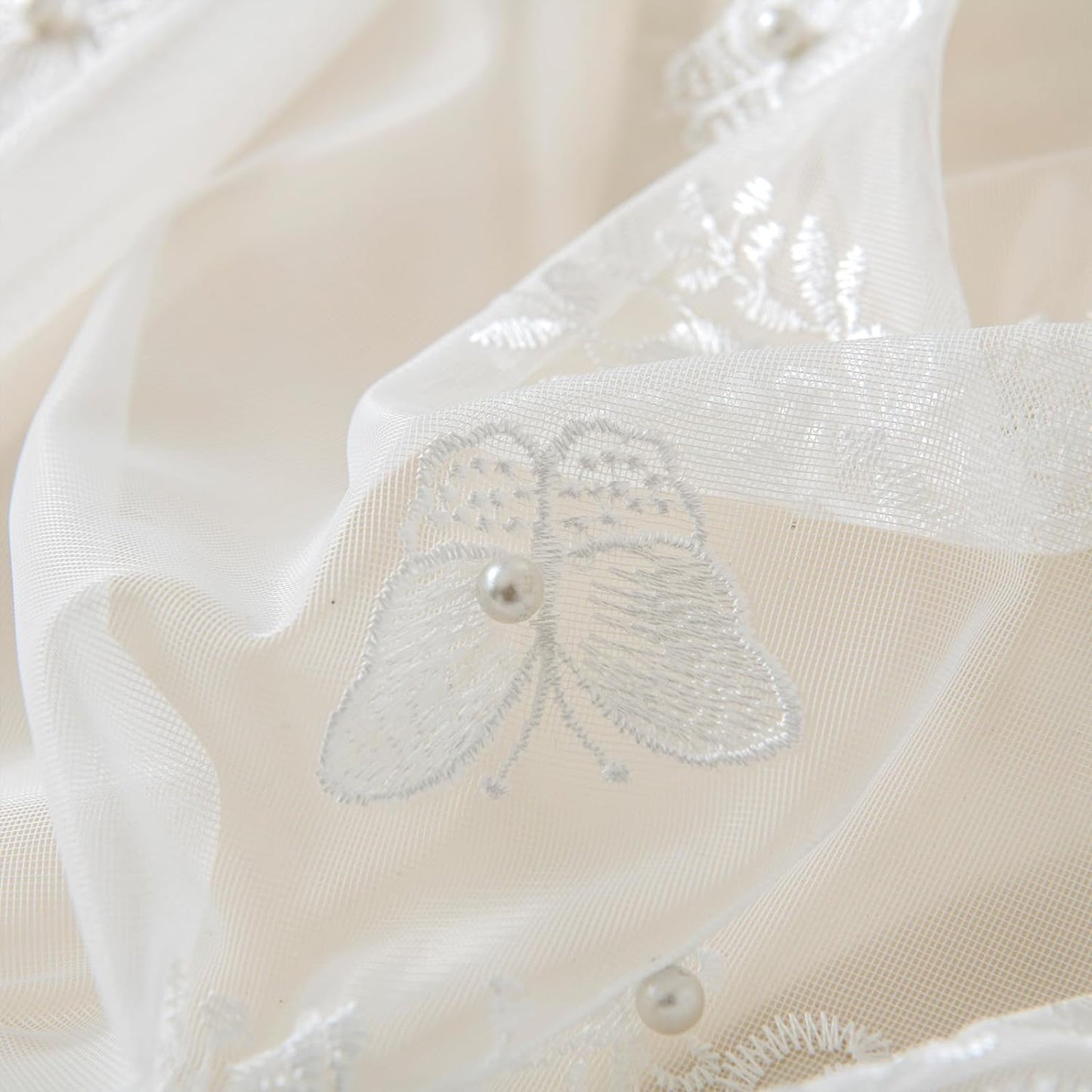 VISIONTEX White Sheer Voile Curtains, Decorative White Embossed Butterflies Rod Pocket Window Drapes for Home Kitchen, Living Room and Bedroom 54 x 72 Inch, Set of 2 Curtain Panels