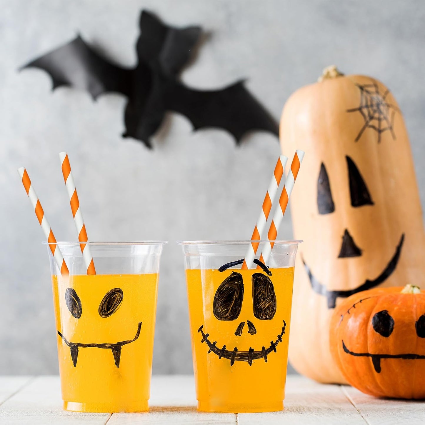 200 Orange Straws, Biodegradable Orange and White Paper Striped Straws for Coffee, Cocktail, Lemonade, Milkshake, DIY Decorations, Weddings, Bridal, Baby Shower, Party Supplies