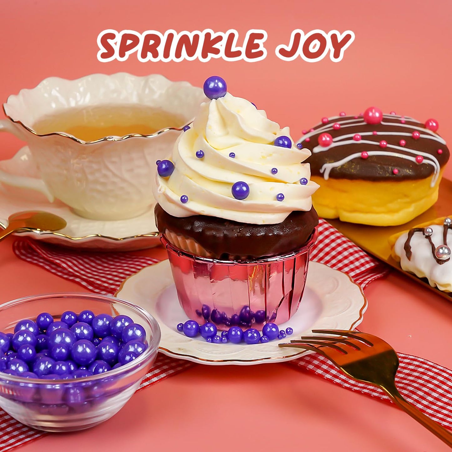 Edible Purple Pearl Sprinkles, Pearl Sugar Sprinkles, Edible Pearls for Cake Decorating, Cupcake Toppers, 180g/6.35oz, Mix Size, Cookie Decoration, Wedding Party Halloween Supplies