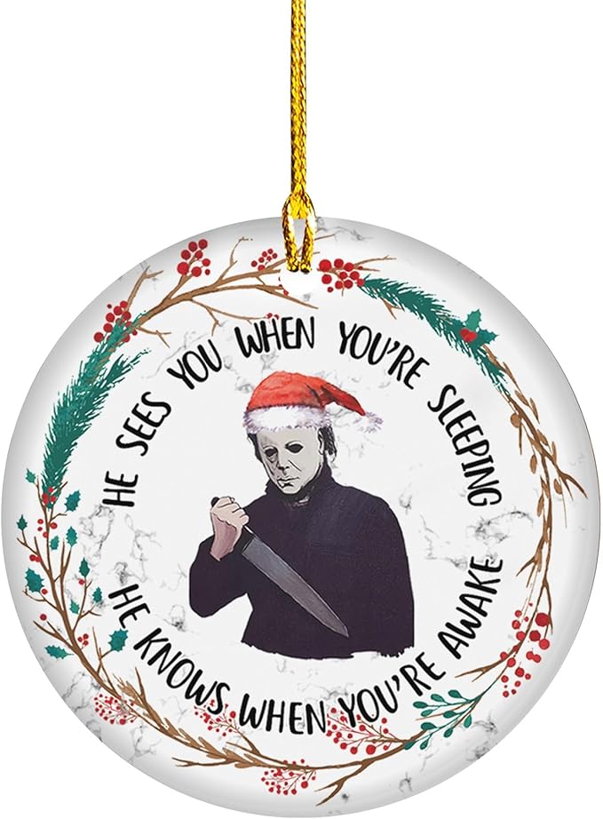 Horror Ornament - Christmas Ceramic Ornaments - Halloween Xmas Tree Ornaments - Scary Xmas Ornament - Horror Movie Hanging Decor - Gifts for Christmas - Hanging Decoration