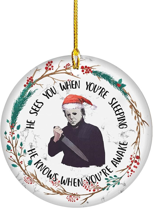 Horror Ornament - Christmas Ceramic Ornaments - Halloween Xmas Tree Ornaments - Scary Xmas Ornament - Horror Movie Hanging Decor - Gifts for Christmas - Hanging Decoration