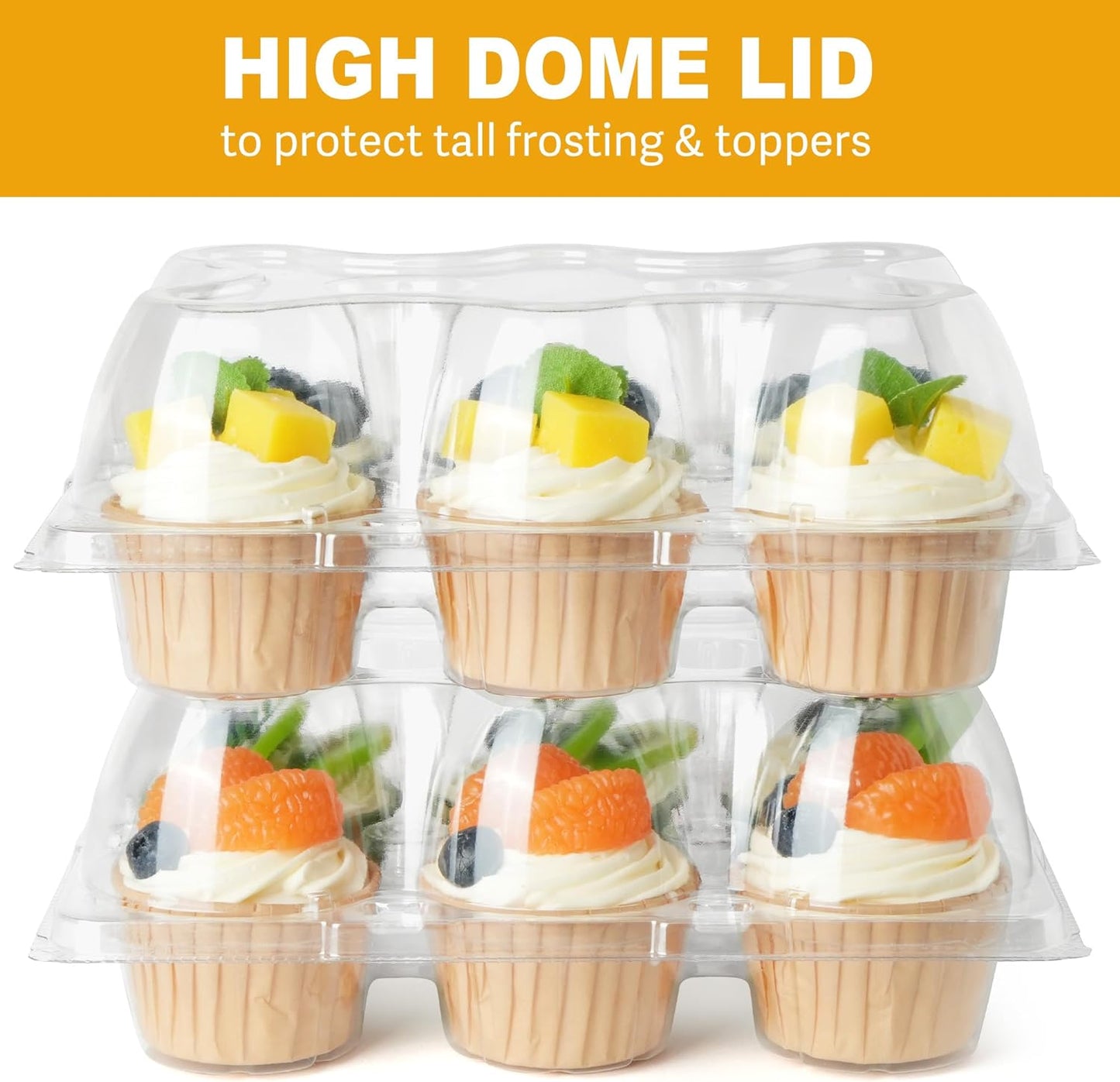 LotFancy Cupcake Containers 6 Count, 40 Sets, Half Dozen Clear Cupcake Boxes, Plastic Muffin Holders with Detachable Tall Dome Lid, Disposable Cupcake Carriers, BPA Free, Standard Size