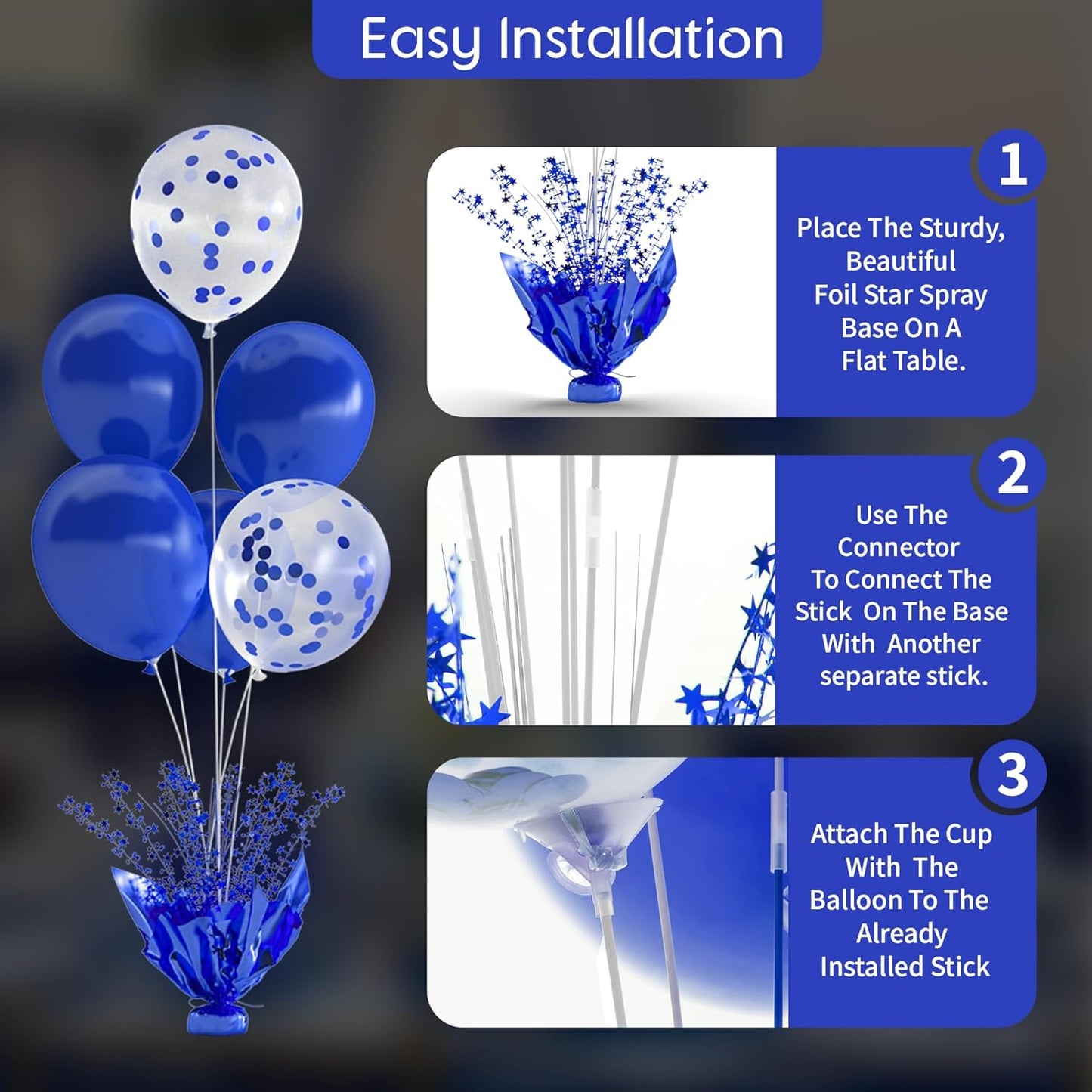 2 Set Blue Balloon Table Centerpieces for Birthday Parties, Balloon Stand Kit with Blue Balloons for Table Decoration