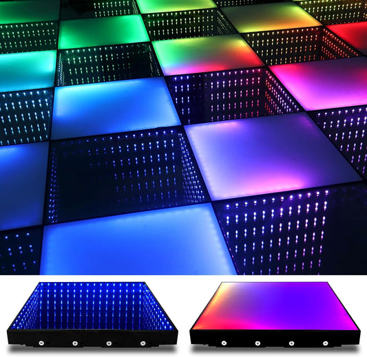 Dance Floor Stage Lights-Tempered Glass with Flight Case - RGB Color Changing Lights for Wedding, Party, Club - Non-Slip (3D&RGB -Magnetic, 20 * 20 FT)