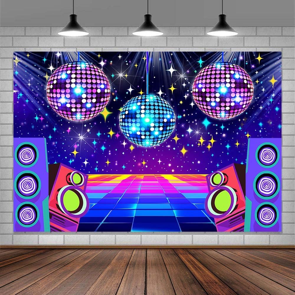 Dance Party Backdrop Retro 80s 90s Theme Stage Dance Ball Music Birthday Party Decoration DJ Photography Background 8 x 6 ft for Baby Shower Picture Photo Shoot Polyester Fabric,Multi2