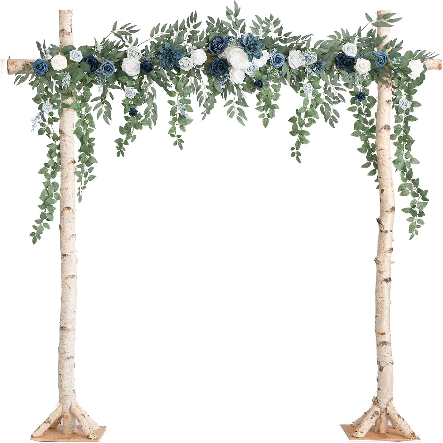 Ling's Moment 6.5FT Backdrop Floral Garland, Spring Artificial Wedding Arch Flowers Sage Green, Navy Blue Ceremony Reception Hanging Eucalyptus Rose Arbor Arrangement Outdoor Beach Swag Home Decor
